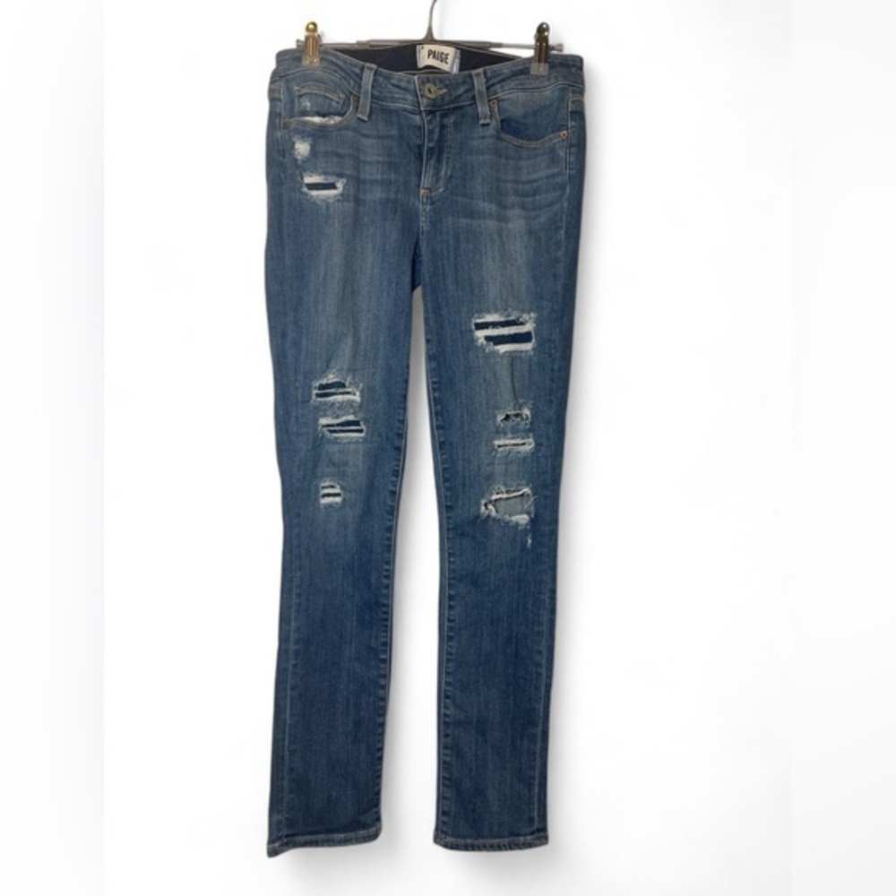Paige Skyline‎ Ankle Peg Women 28 Blue Cotton Distressed Ripped Stretch Jean